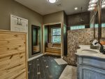 Master bath with washer and dryer